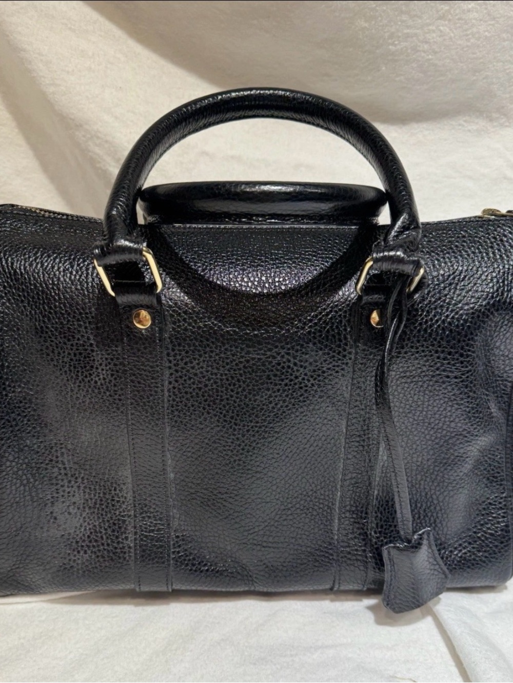 Black Leather Women's Satchel with Top Handles